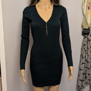 Express green ribbed knit sweater dress